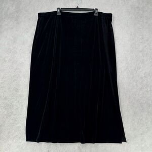 Susan Graver Black Velvet Midi Skirt 3X Velour Modest Conservative Classic Slit‎